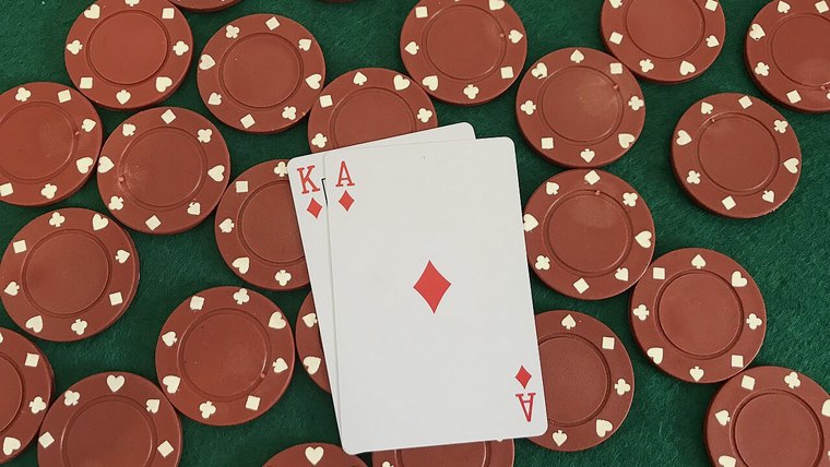 Winning blackjack hand on a casino table