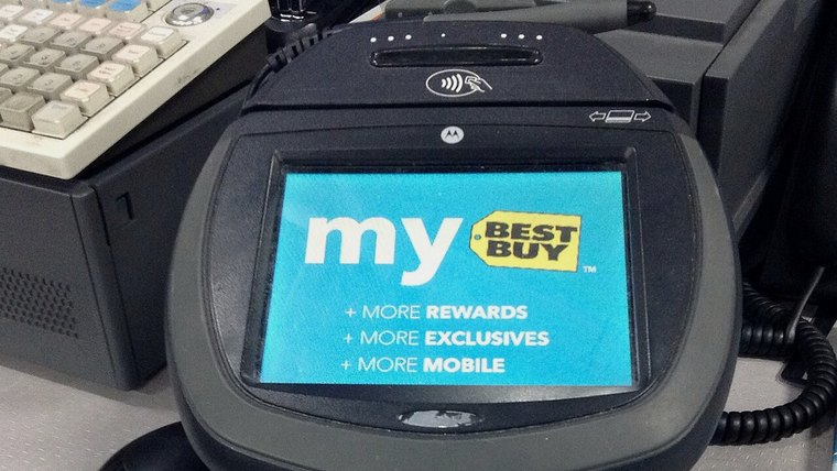 Card payment terminal at a counter