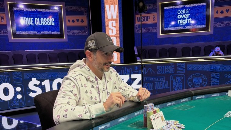 Player at a live poker tournament table