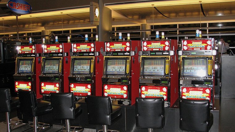 Bank of slot machines in a casino